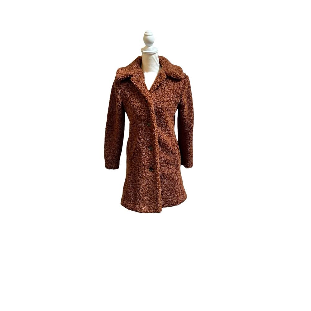 J. Crew Teddy Fleece Coat Women’s XS Brown Button Front Sherpa Long Jacket